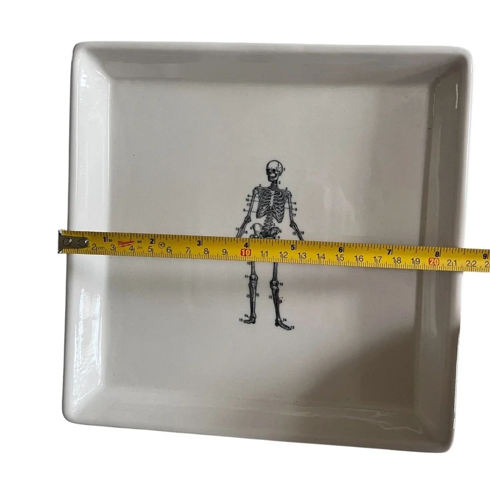 Magenta Skeleton Platter 8.5in Cream Excellent Anatomical Gothic Halloween Tray